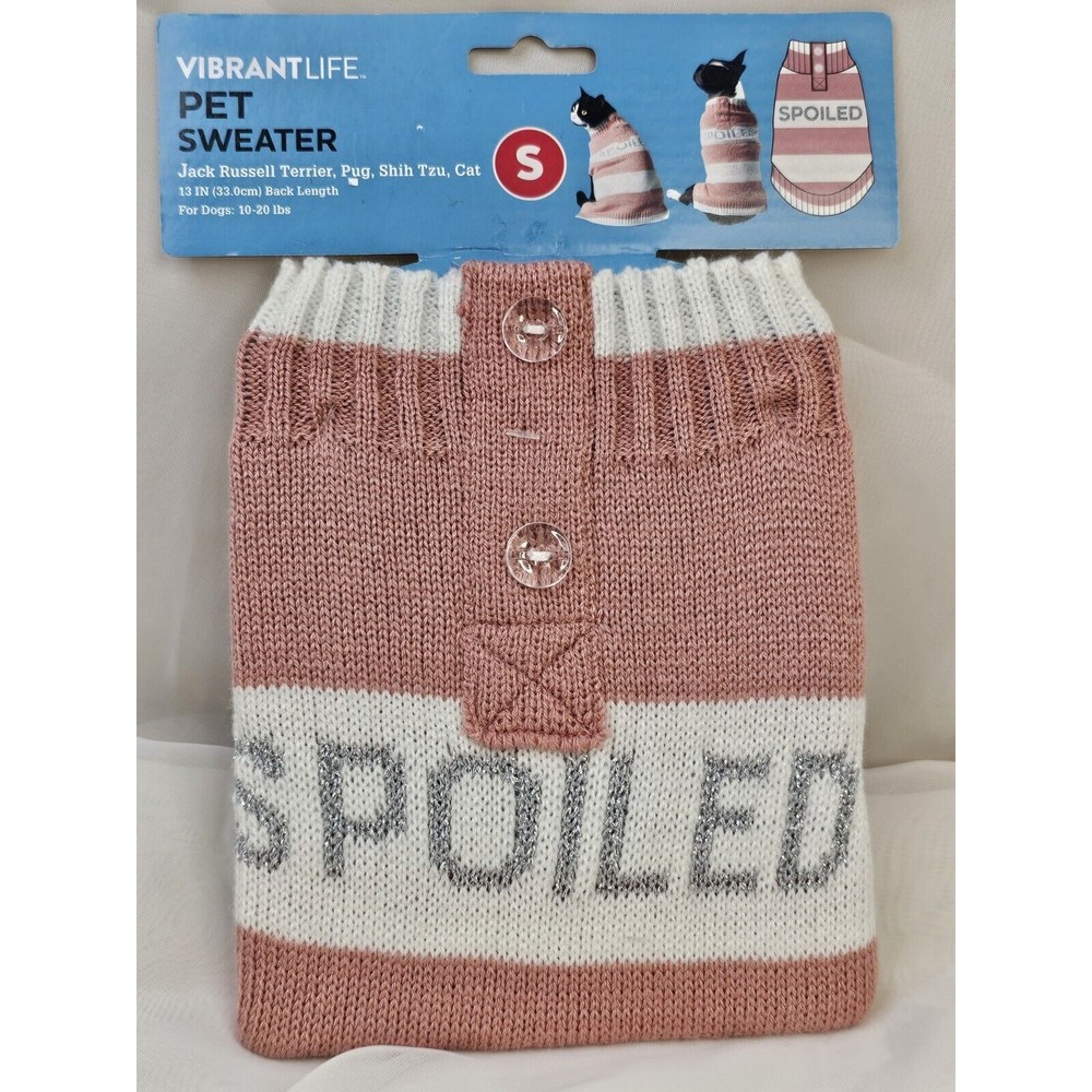 Vibrant Life Pink "Spoiled" Pet Sweater Size Small For Pets 10-20 Lbs 13" Back